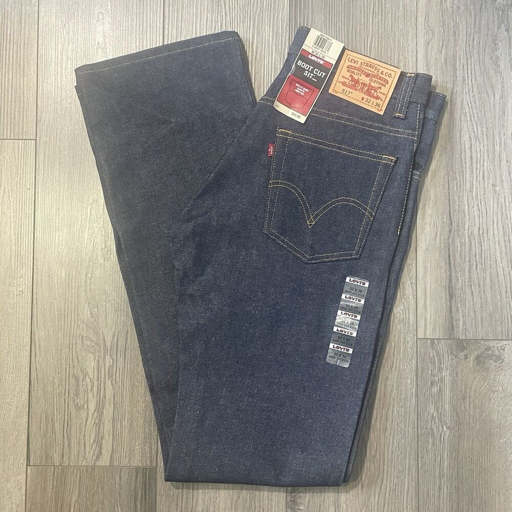 Levi's 517 Boot Cut Jeans Men's 32x36 Blue Dark Wash Slim Fit Denim Western NEW